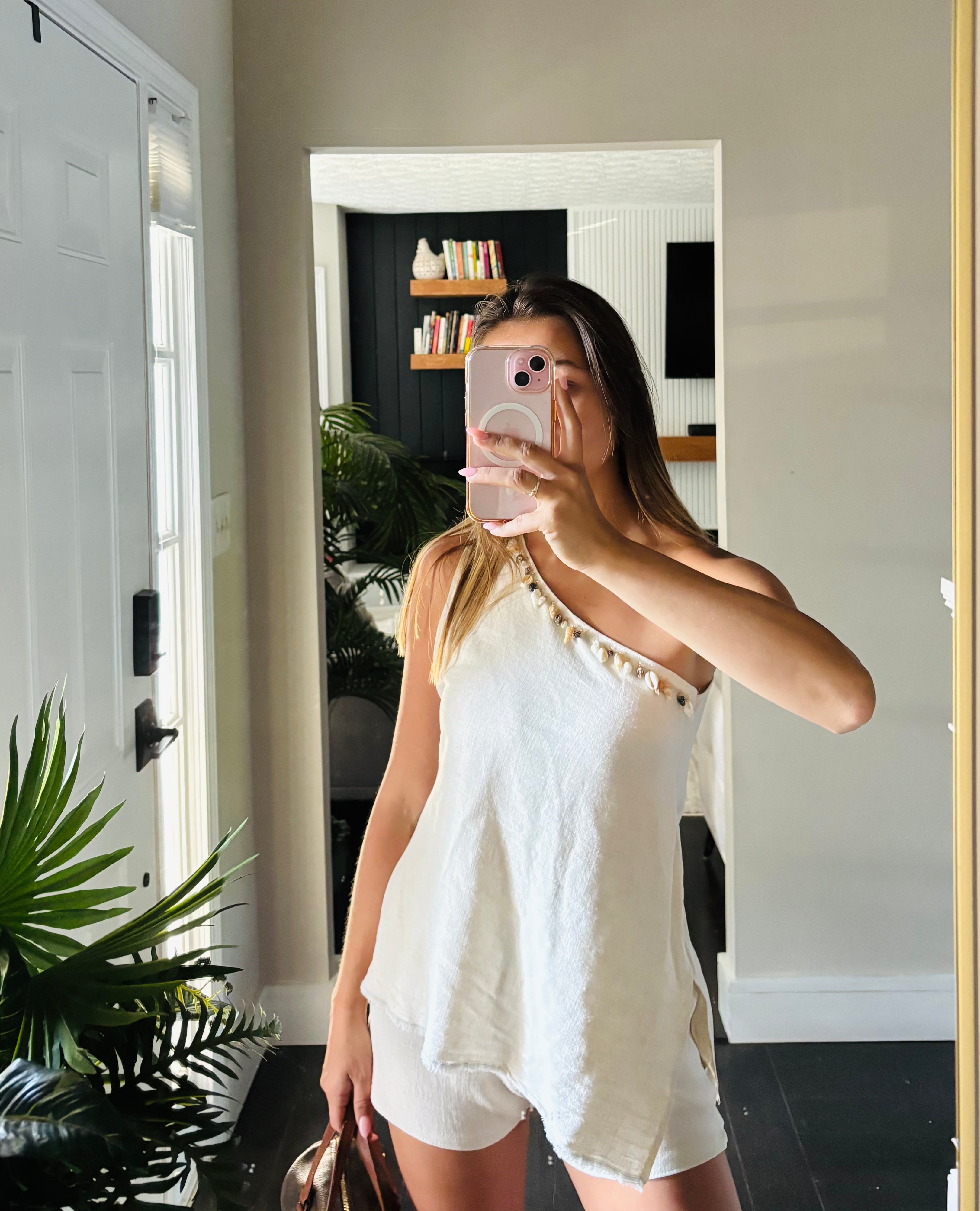 Angie One Shoulder Linen Top and Shorts Set