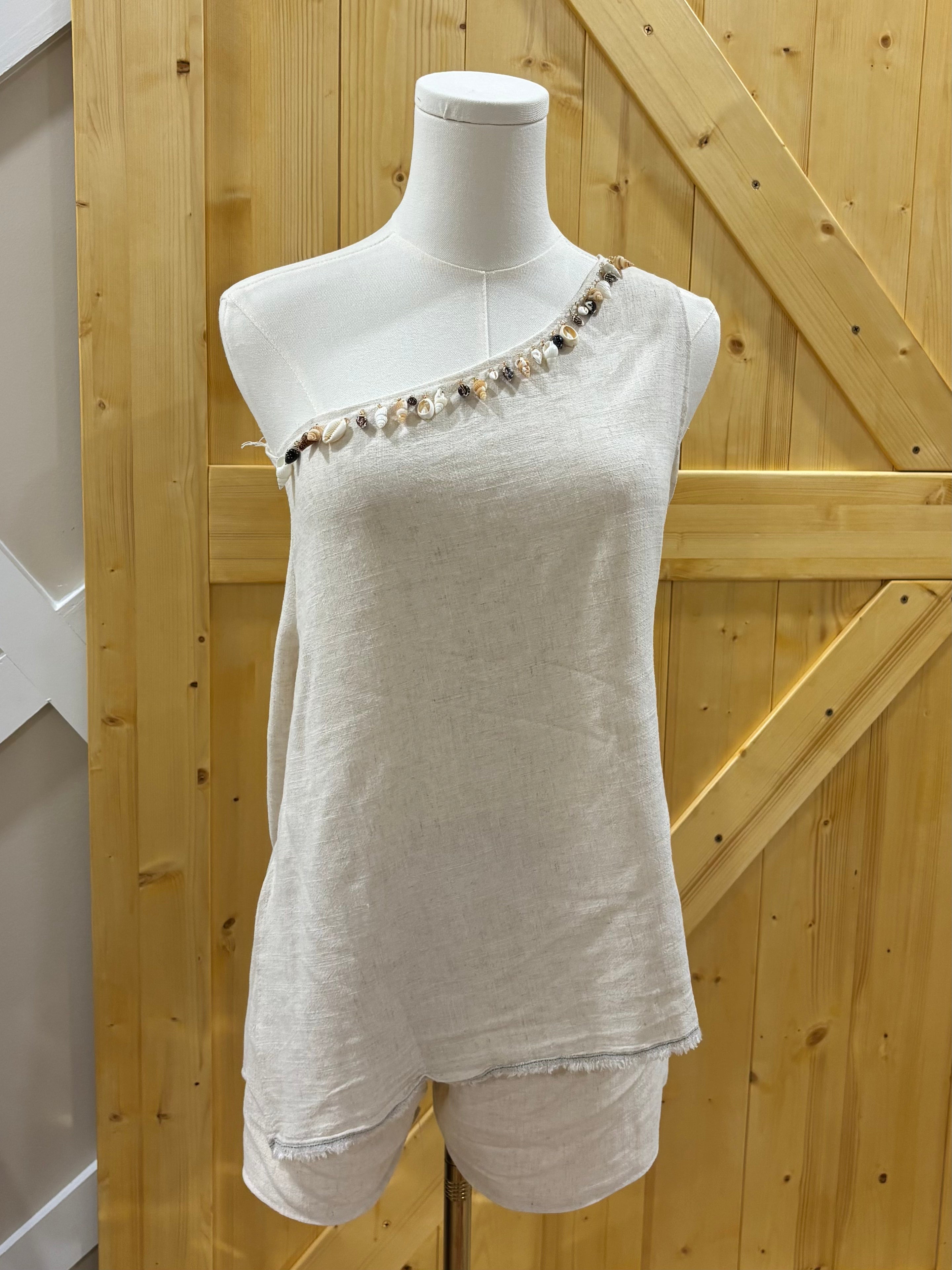 Angie One Shoulder Linen Top and Shorts Set